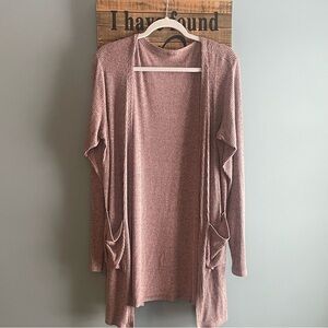 ZYIA Active Pink Ash Boyfriend Lounge Cardigan - open front ribbed pockets